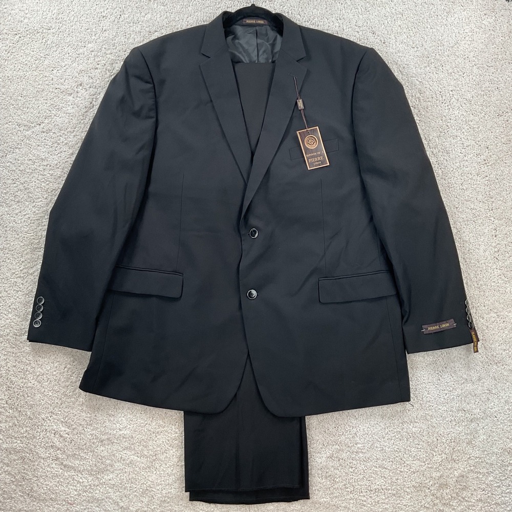 Pierre Loren Mens Black Edward 2B Two Piece Suit Set 50L Jacket 46W Pants NEW